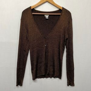 Chico's Women Long Sleeve Cardigan Sweater Size 2 Brown Rayon Blend M223 -18